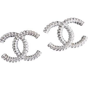 Silver CHANEL Crystal XL Stud Earrings 24A (CHXX024)